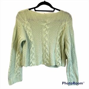 Hania by Anya Cole Hand Knit Crop Cable Open Back Cashmere Cotton Sweater